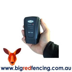 JVA PET100 1km Mains or Battery Powered Electric Fence Energiser PTE2237 held in hand