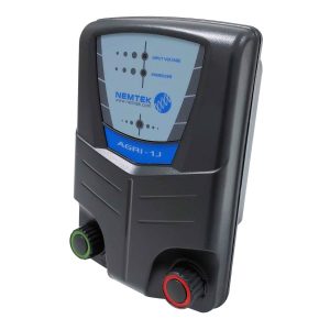 Nemtek Agri 10 - 10km 1 Joule Mains or Battery Powered Electric Fence Energiser AE-A010J Front Unit View L.E.D Display Chunky Terminals