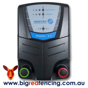 Nemtek Agri 10 - 10km 1 Joule Mains or Battery Powered Electric Fence Energiser AE-A010J Front on Unit View L.E.D Display Chunky Power Terminals